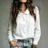 Women's Casual Loose Fit Long Sleeve Blouse with Doll Collar Ruffle Buttons