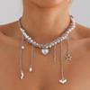 Sophisticated Multilevel Heart Charm Pendant with Pearls Accents Necklace Jewelry Accessory for Fashionable Outfits