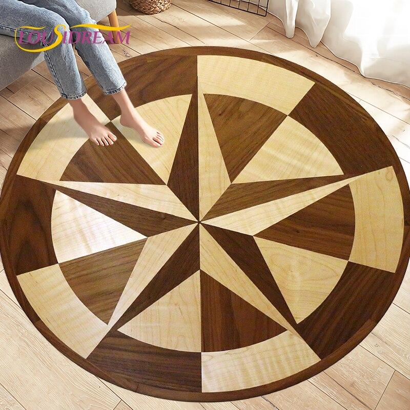 Compass Round Area Rug,Retro British Navy New World Discovery Rug,Carpets for Living Room Bedroom,Kids Play Non-slip Floor Mats