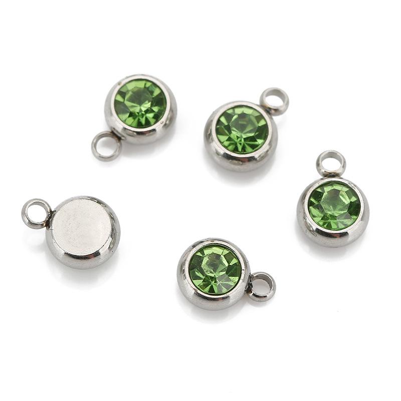 Stainless Steel Birthstone Lucky Stone Birthstone Pendant Diamond Flat Mouth Welding Ring DIY Necklace Bracelet Accessories