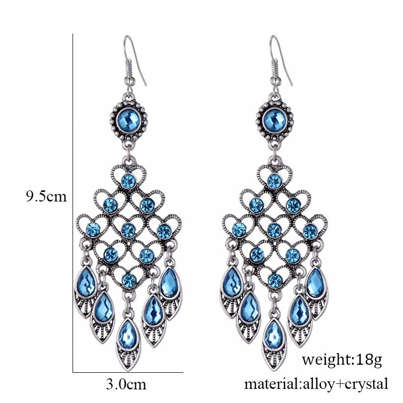 Fashion Ethnic Vintage Bohemian Drop Dangle Long Earrings For Women Geometric Crystal Rhinestone Wedding Earrings Jewelry Gift