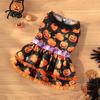Soft Dog Clothing Halloween Pumpkin Dress, Black Lace Neck Outfit, Ruffled Festive Costume Autumn Pet Party for Small Dogs Holiday Dress