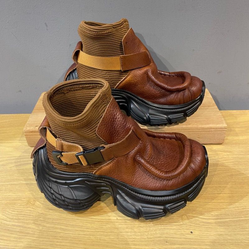 Golden Sapling Designer Brand Men Motorcycle Boots Punk Shoes Soft Leather Thick Bottom Male Leisure Fashion Socks Boots Man