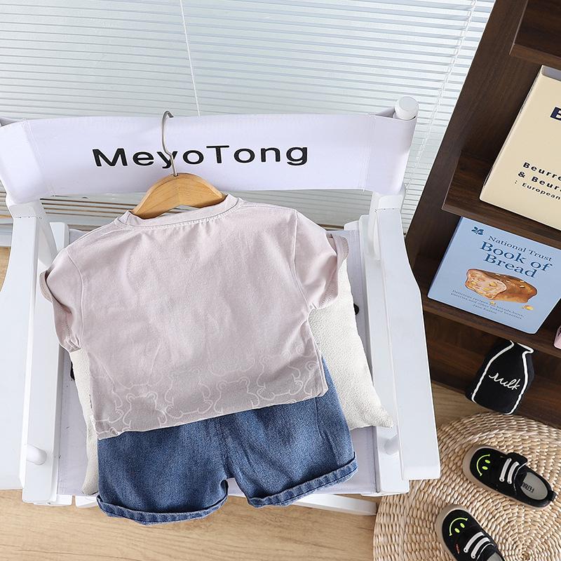 Boys' Summer Denim Shorts & T-Shirt Set - Kids' Casual Crew Neck Two-Piece Outfit