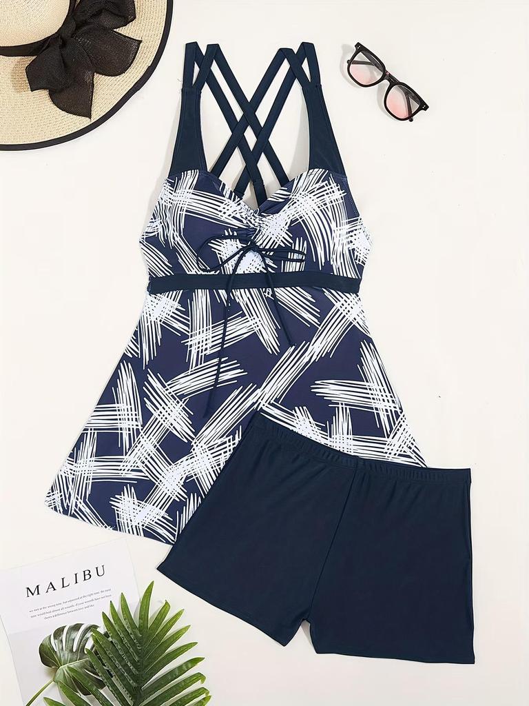 2026 European & American Plus-Size Striped Split Skirt Bikini Bottoms for Women