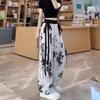 Women's Wide Leg Ice Silk Chiffon Casual Pants Cropped Pants
