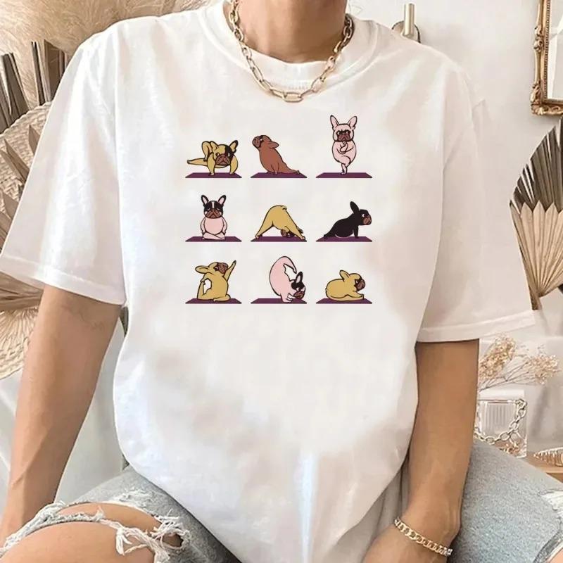 Cute French Bulldog Graphic T Shirt With Cool Sunglasses Yoga Mugshot Adorable Poses Designs Stylish Casual Short Sleeve Tee