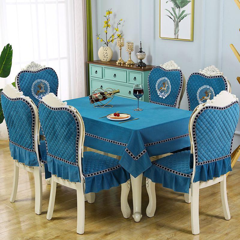 

European Style Chair Cover Cover Dining Table Fabric Cushion Non Slip Chenille Flannel Blue Gray Orange Fall and Winter Dining and Chair Cushion Set Dark Blue One by one