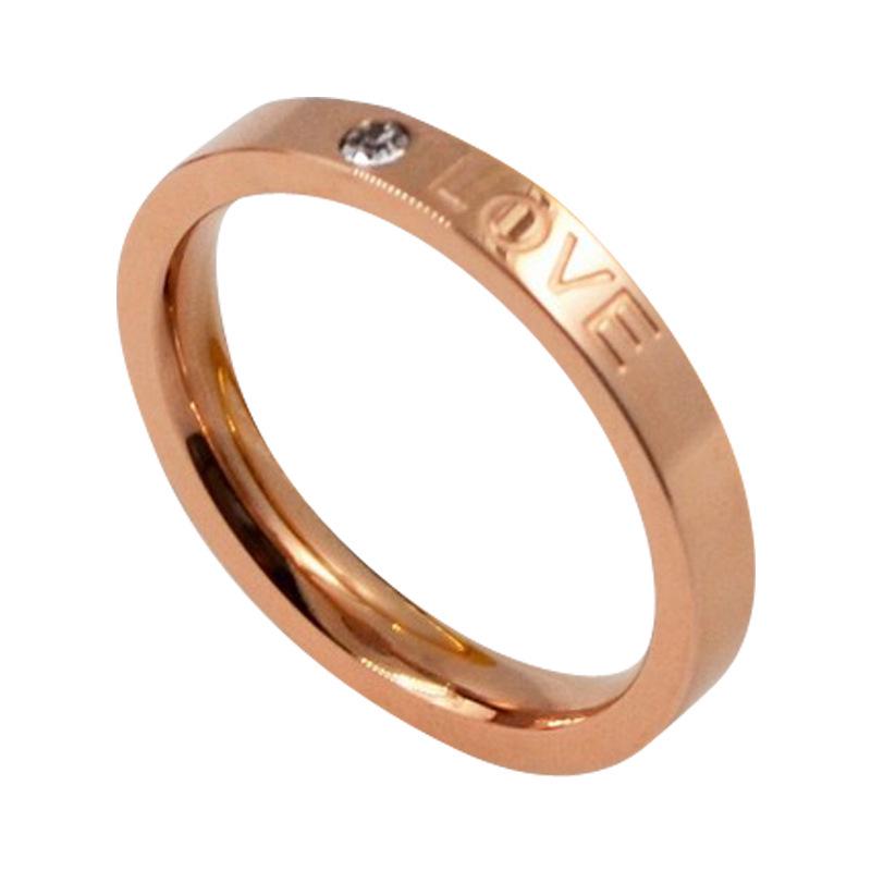 Rose Gold LOVE Rhinestone Couple Ring - Titanium Steel Fashion Jewelry