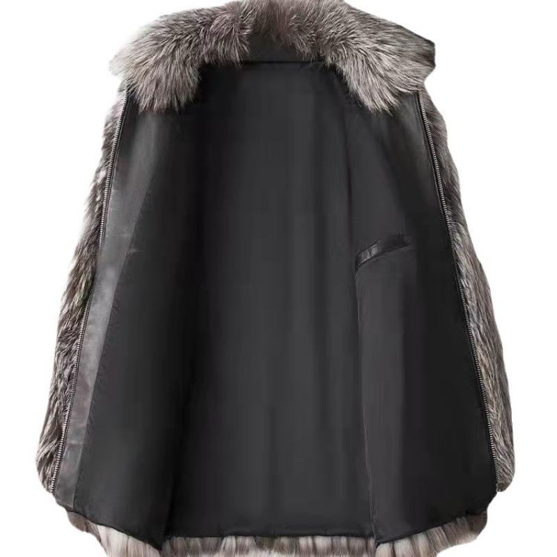 Herbst und Winter neue Herrenmode lässige Kunstpelzjacke warm silberner Kunstfuchspelz Trenchcoat Jacke