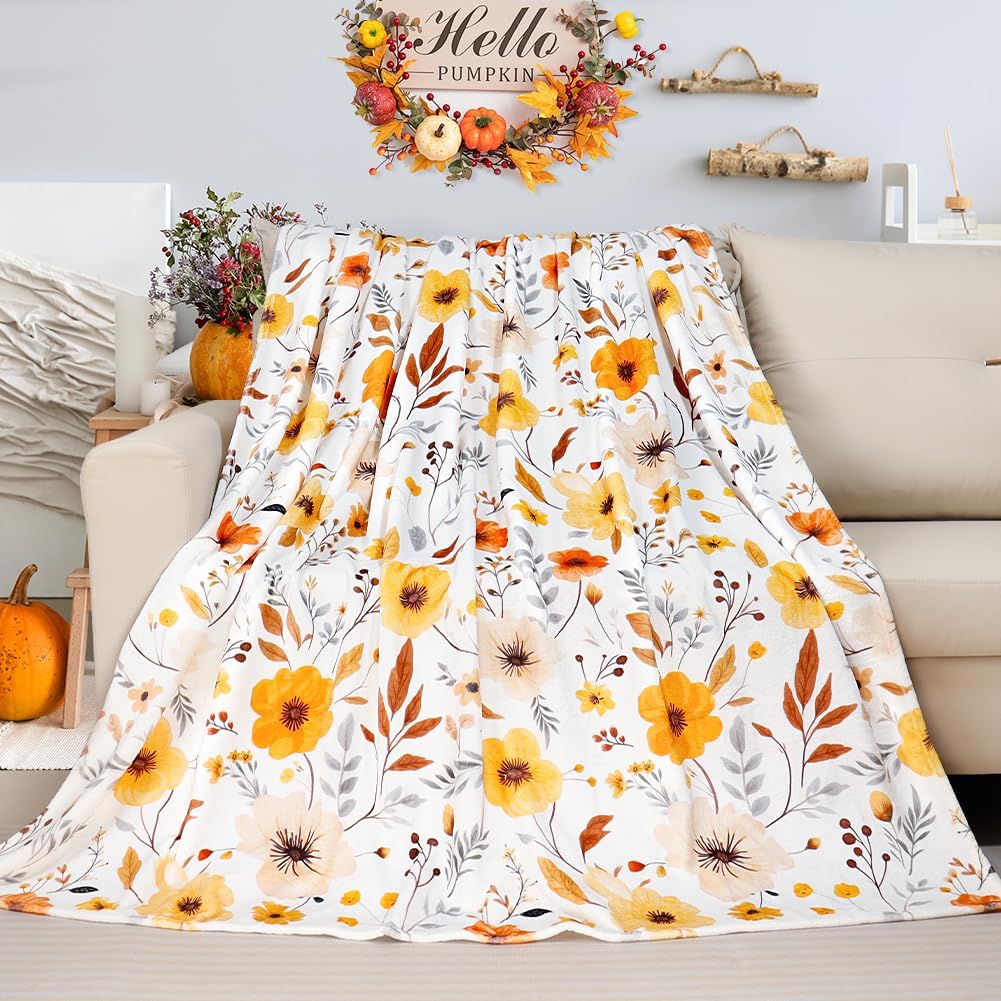 Wildflowers Throw Blanket Botanical Floral Printed Blanket Super Soft Flannel Throw Blankets Lightweight Fluffy Plush F
