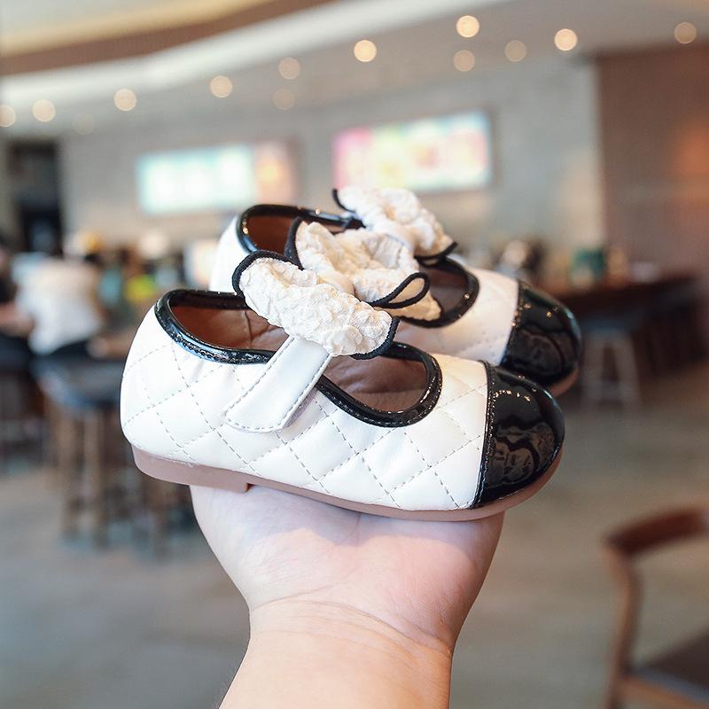 Children's Leather Shoes Spring Autumn Patchwork Girl Princess Shoes with Bowtie Fashion Kids Causal Non-slip Flats Soft Bottom