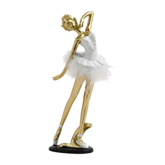 Resin Ballet Girl Figurine,  Modern Ballerina Dancer Statue with Feather Skirt, Gold Silver Metal Line Art Ornament, Cute Desktop Accessories for