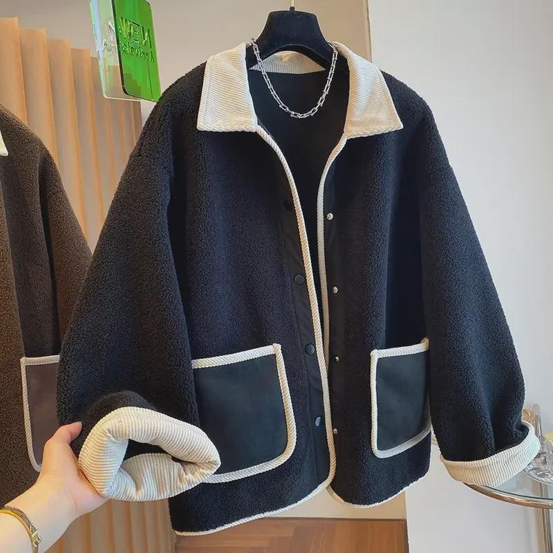 Damen 2024 Winter Koreanischer Stil Lammwollmantel: Locker, Slim, Dick, Warm, Große Größe mit Pelzbesatz