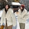Autumn Winter Women Down Cotton Coat Street Imitation Fur Collar Hooded Short Cotton Padded Jacket Female Basic Snow Warm Overcoat