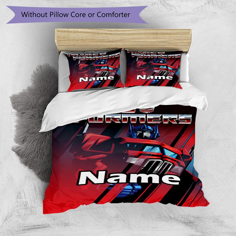 3pcs Duvet Cover Set (1*Duvet Cover + 2*Pillowcase, Without Core), Custom Name Transformers Pattern Bedding Set, Home Bedroom Decor Gift