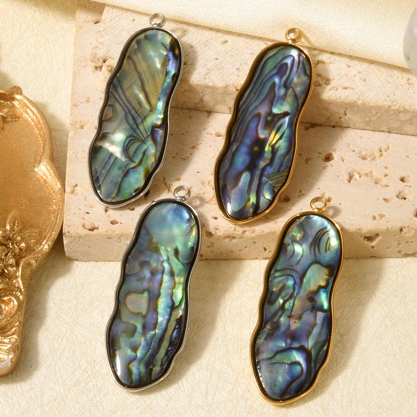 6pcs Real Natural Abalone Shell Geometric Charm Stainless Steel Charms For Jewelry Making Supplies Ocean Pendants DIY Materials
