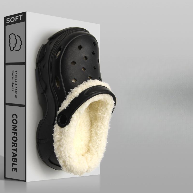 

Осень Зима Новый Стиль Перфорированные Хлопковые Тапочки для Женщин, для Ношения в Помещении и на Улице, Нескользящая Толстая Подошва, Флисовая Подкладка, Теплые Хлопковые Ботинки из ЭВА 40-41 чёрный