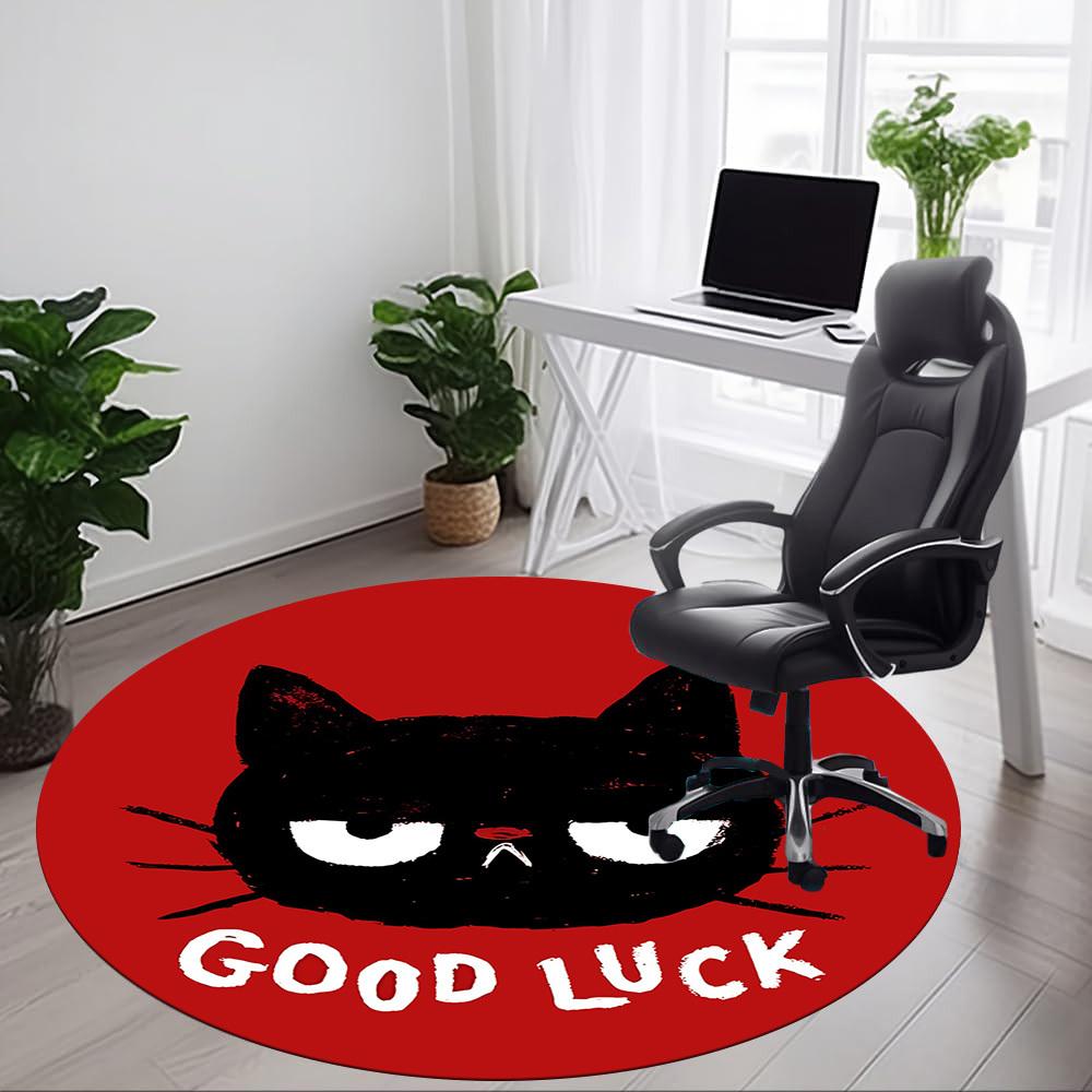 1pc Cat Luck Office Round Area Rug, Mat Suitable For Office, Under Office Chairs Bedroom Living Room Home Decor, Room Deco