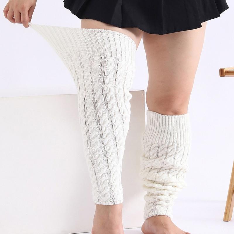 Scaldamuscoli da Donna Taglie Forti Lavorati a Maglia a Treccia Sopra il Ginocchio Alti sulla Coscia Calzini Senza Piedi Caldi Calze per Stivali Invernali Streetwear