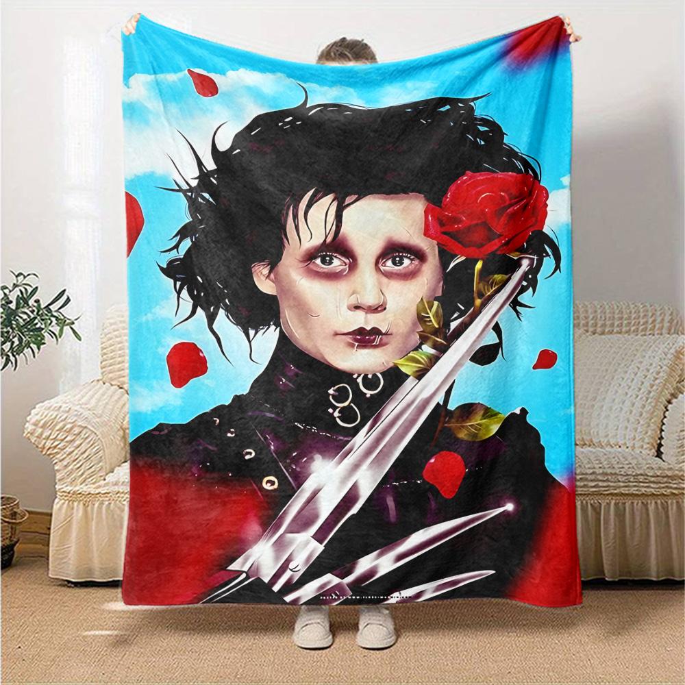 Edward Scissorhands Rose Art Flannel Blanket Super Soft Warm Cozy Blanket for Sofa Bed Office Travel All‑Season Home Decor Gift