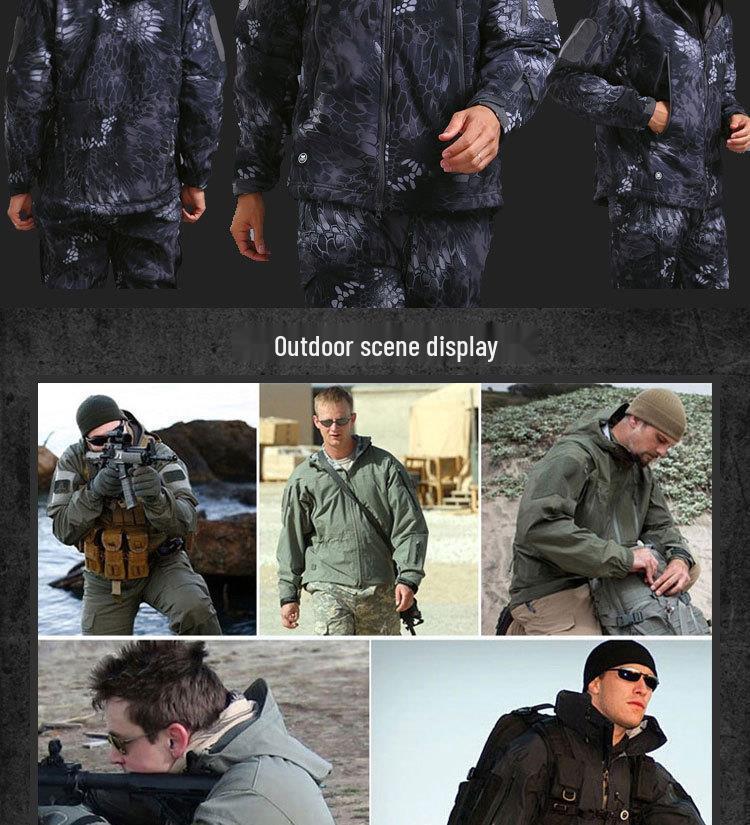 Men's Military Tactical Windbreaker Set: Waterproof, Warm, Outdoor Softshell Jacket with Plus Velvet for Mountaineering.