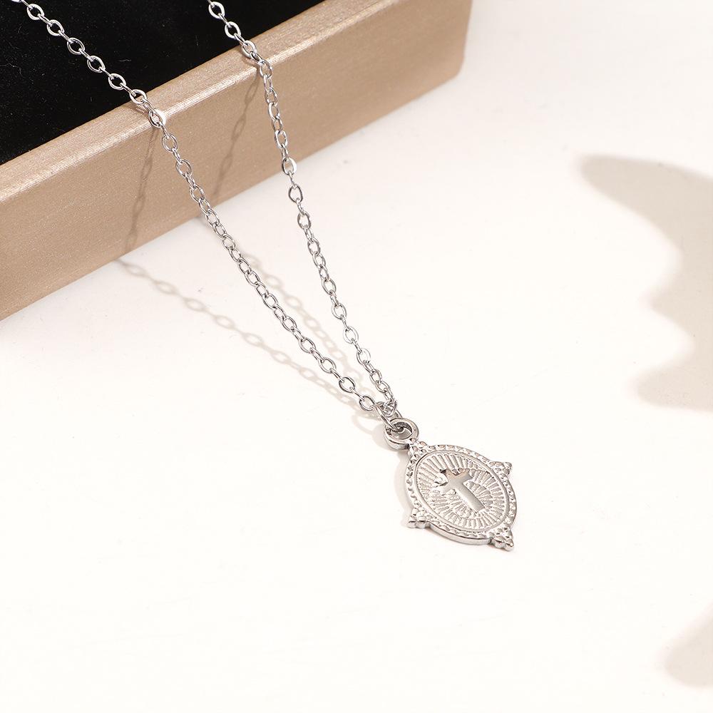 Unisex Oval Plate Cross Necklace: European & American Hip Hop Style in Stainless Steel