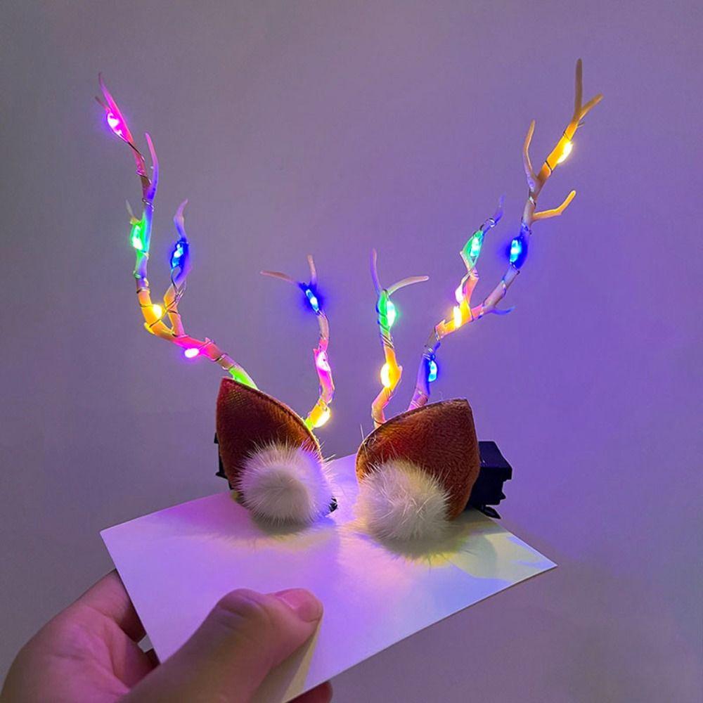 Deer Horns LED Christmas Headband Branch Glowing Hair Clip Funny Christmas Antlers Hairpin  Girl