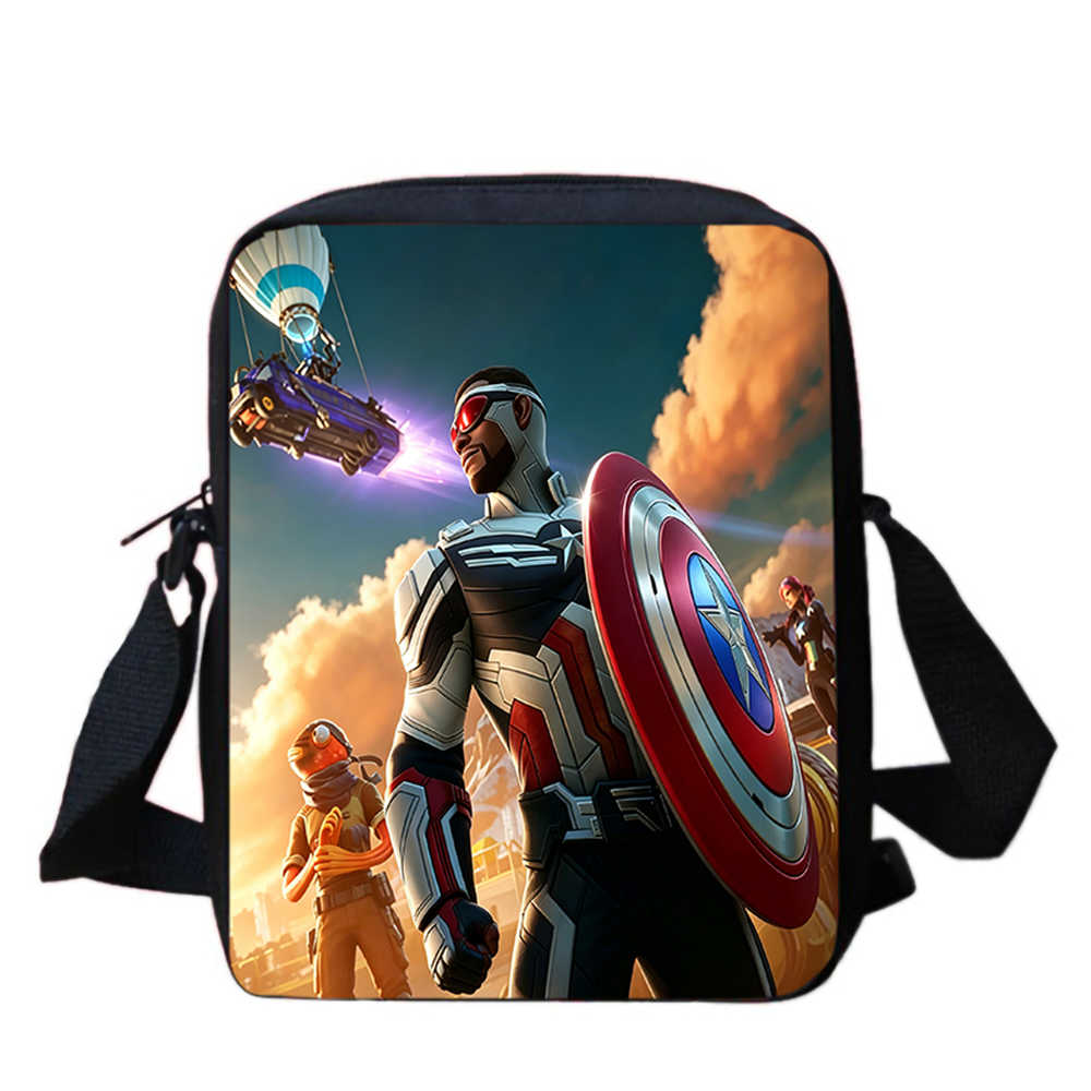Cute Fortnite Cartoon Shoulder Crossbody Bag, Unisex Kids Aged 6-14 Portable Printed Small Bag for Daily School Travel Use