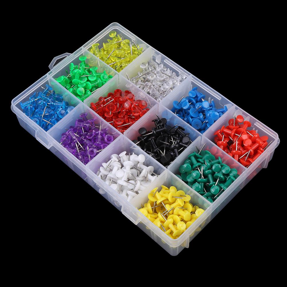 600pcs Multicolor Plastic Thumb Tacks Push Pins Set Home Office Message Board with Plastic Box