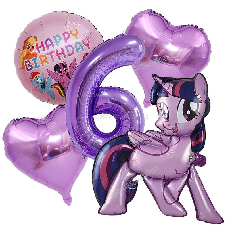 Beautiful My Little Ponys Girl Birthday Number Balloons Decoration Cute Cartoon Love Shape Round Balloons Set Party Supplies Kids Favor