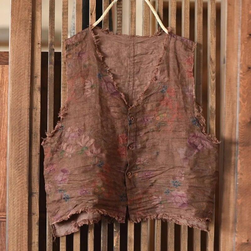 

Johnature женские винтажные топы на пуговицах с цветочным принтом и v-образным вырезом, летние женские топы на пуговицах в китайском стиле One Size кофейный