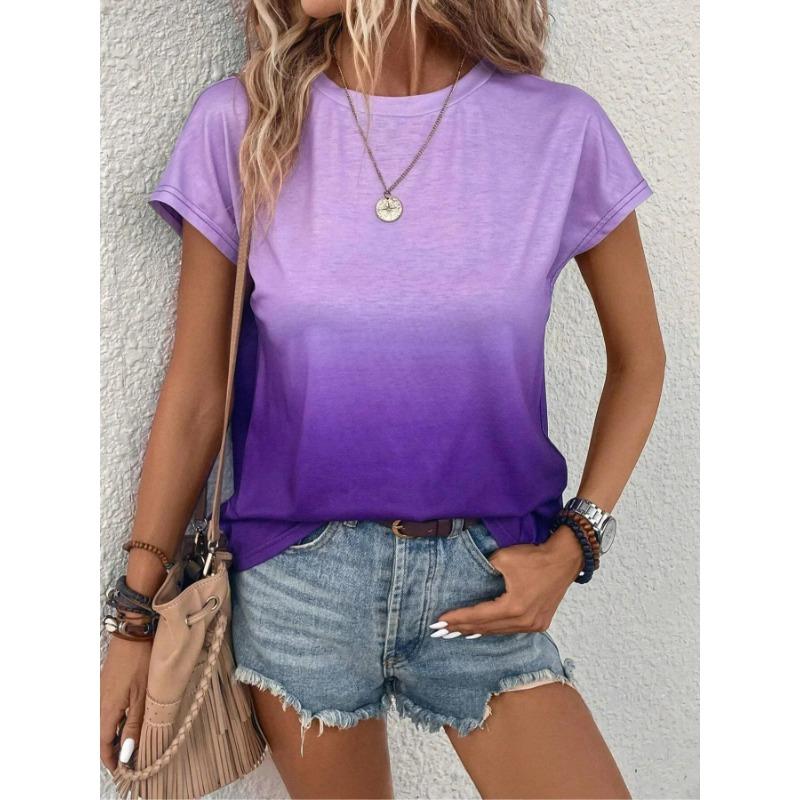 Sommerliche lässige Damen-T-Shirts mit Farbverlaufdruck, Kurzarm, Rundhalsausschnitt, Damen Streetwear, übergroßer Outdoor-Pullover