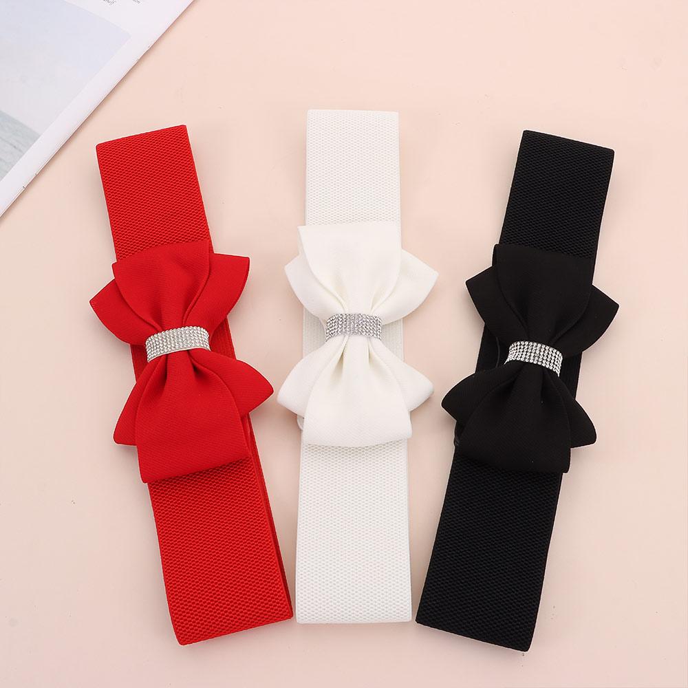Plus Size Women's Elastic Wide Belt Solid Color Bowknot Waistband Elastic Bow Belt  for Dress Jeans