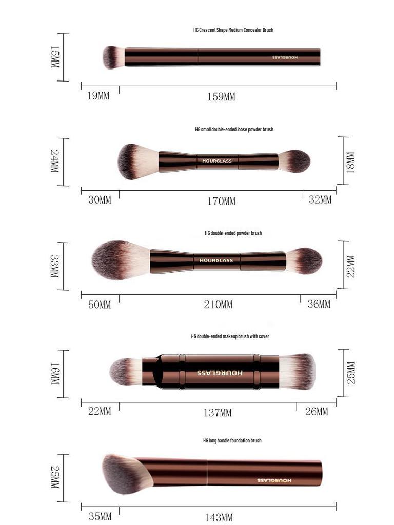 HOURGLASS Complete Makeup Brush Set: Powder, Blush, Foundation, Eyeshadow, Concealer, Lip Brushes.
