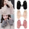 Winter Plus Velvet Windproof Plush Mittens Flip Type Gloves Faux Fur Gloves Thicken Warm
