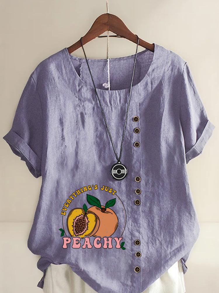 Women's Fashion Peach Letters Print Shot Sleeve T-shirt Loose Cotton Shirt Casual Loose Summer Blouse Tops Plus Size