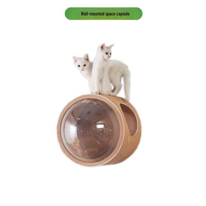 Wall-Mounted Solid Wood Cat Tree with Scratching Board and Jumping Platform