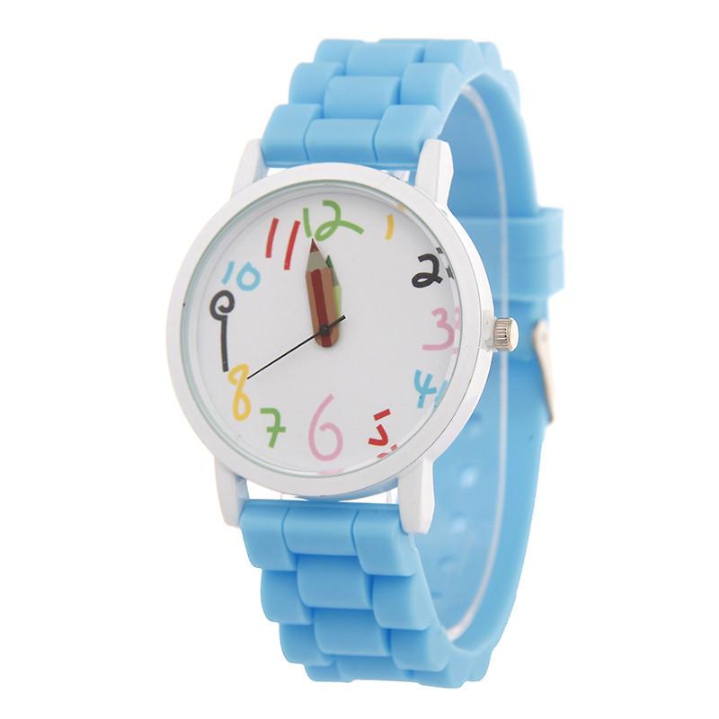 Korean Style Cute Student Quartz Watch with Colorful Numbers and Silicone Strap