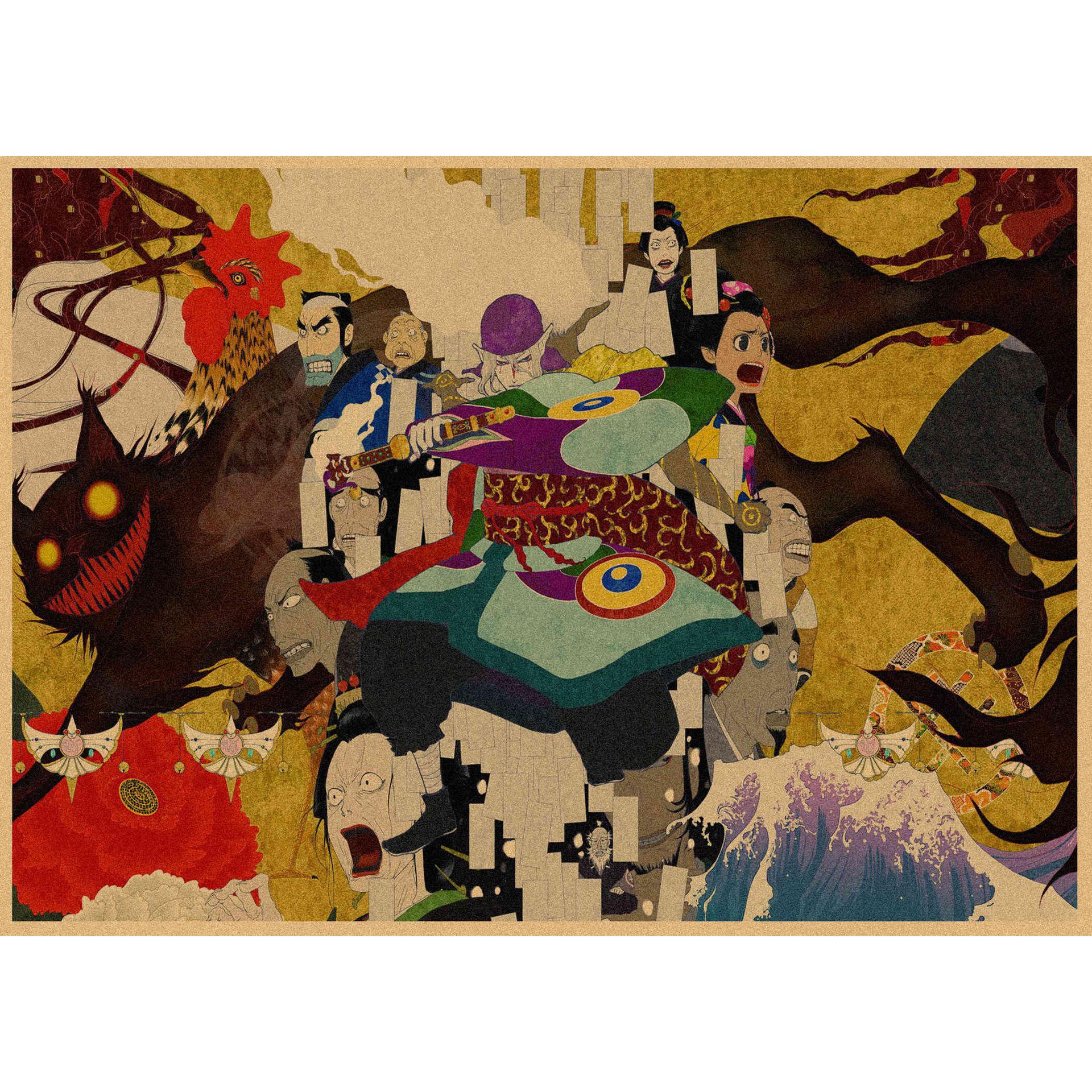 Retro Japanese Anime Cat Monster Poster - Ukiyo-e Style Wall Art 29.7X42cm(A3 size）