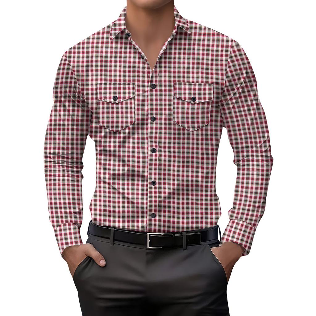 Men's Striped Plaid Casual Loose Button Lapel Long Sleeve Jacket