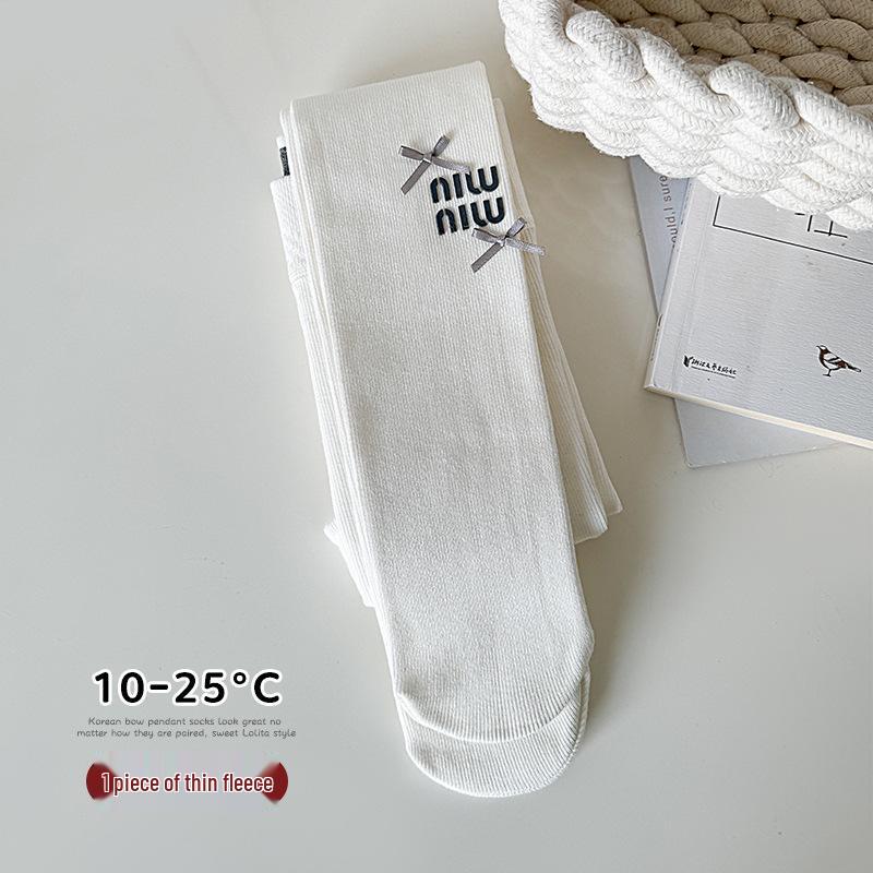 2025 Autumn-Winter Girls' Brushed Letter Leggings: Versatile White Elastic Tights