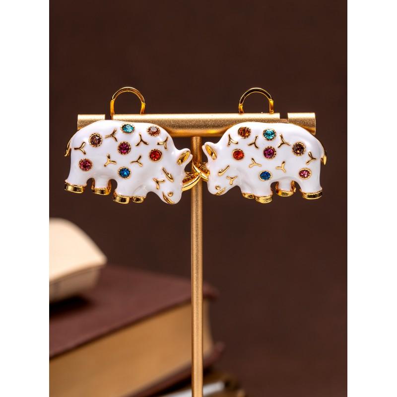 Vintage White Enamel Rhinoceros Earrings Light Luxury Temperament Versatile