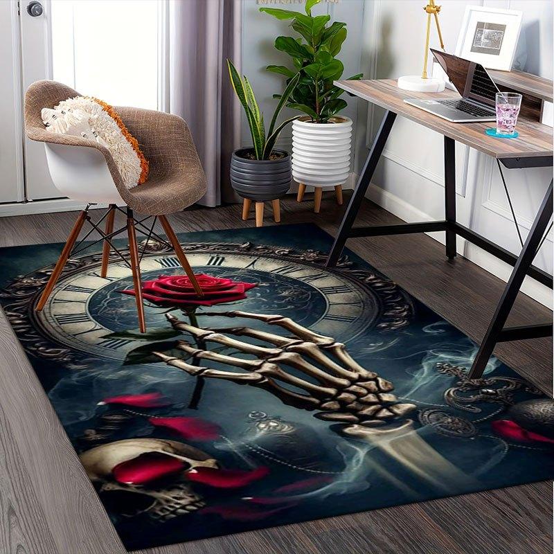 "Timeless Beauty: Gothic Skeleton Hand Holding Red Rose Wall Art Print"Office Mat Home Decor Office Desk Chair Carpet for office ph84