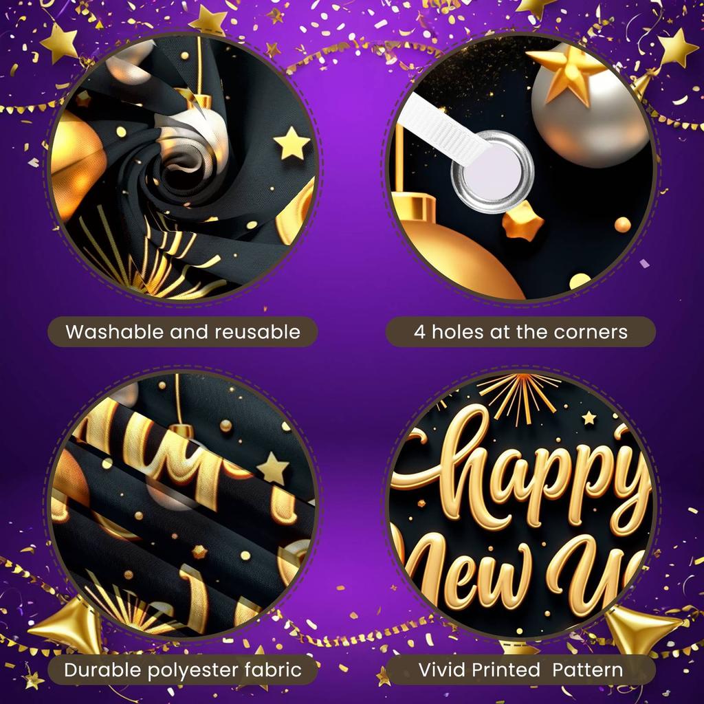 Happy New Year Banner Festive  Holiday Celebration Display Holiday Background Black Background Year-end Display For Office