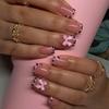 24Pcs Short Square Press On Nails White Rhinestone Flower French Tip Full Cover Reusable Fake Nail Tips