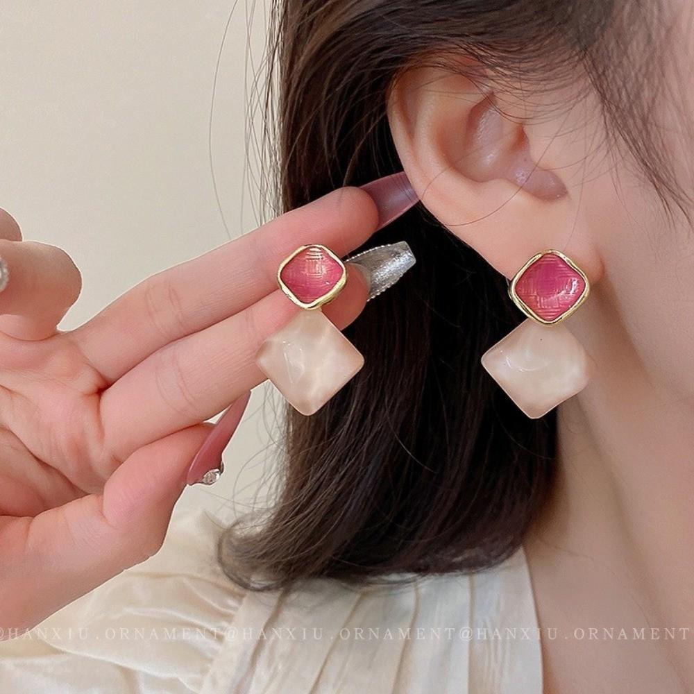 Pinkdudu Pink Square Simple Zinc Alloy Earrings Geometric Trendy Stud Earrings Women Jewelry PD2276