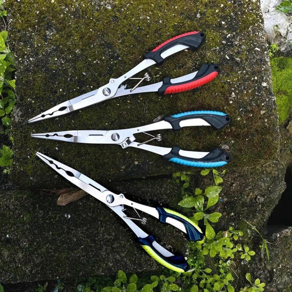 With Rubber Handle Fish Mouth Pliers Hook Line Cut Fishing Tied Hooks Pliers  Fishing Tools