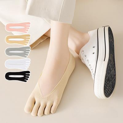 Trendy Five-finger Boat Socks Summer Thin Split Toe Socks Silicone Non-slip Shallow Mouth Invisible High Heels Socks