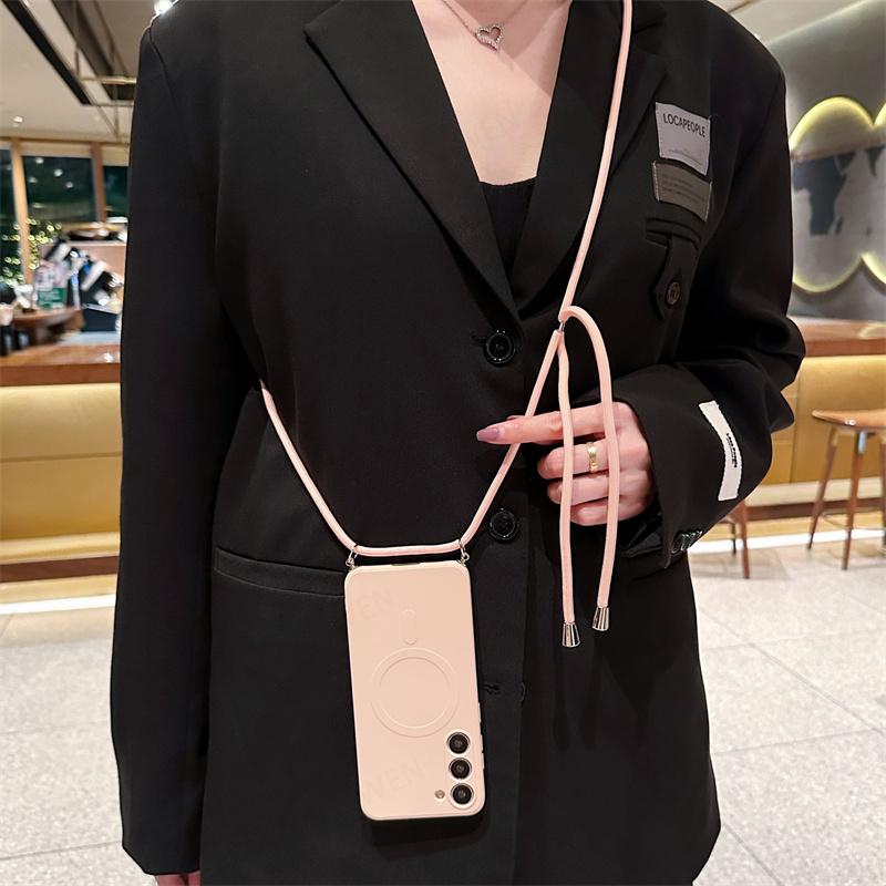 Crossbody Lanyard Liquid Magnetic Case For Iphone 14 13 12 11 X XR XS Max 7 8 SE 2020/Samsung Galaxy S23 S22 Ultra Magsafe Silicone Soft Back Cover
